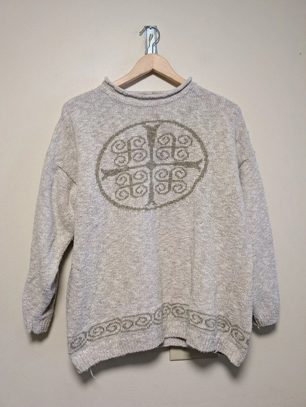 Tivoli Handknit Cotton Linen Celtic Knot Sweater Oatmeal Ireland